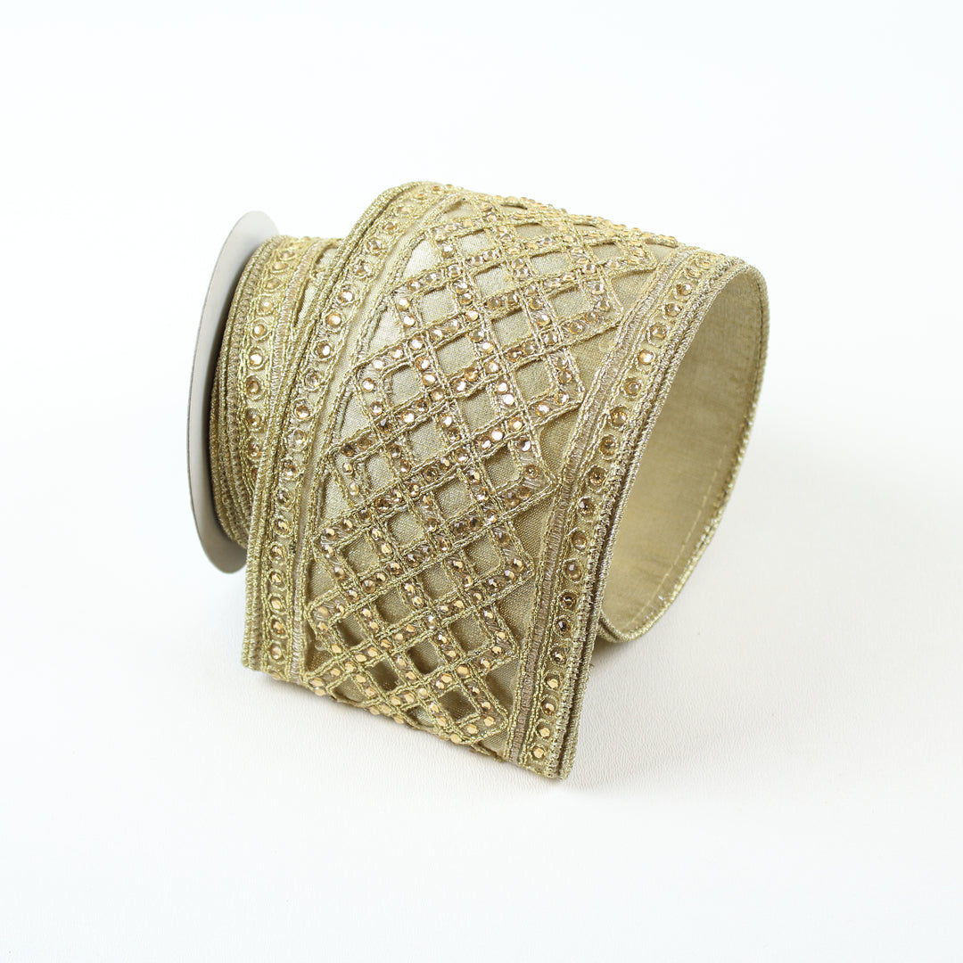 4" x 5 YDS Jewel Lattice Ribbon in Gold