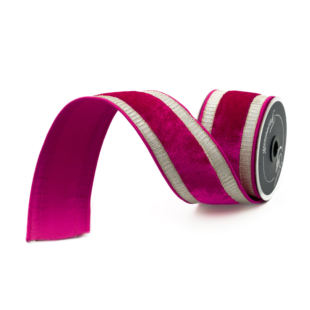 2.5" x 10YD Pleated Borders Ribbon - Hot Pink and Platinum