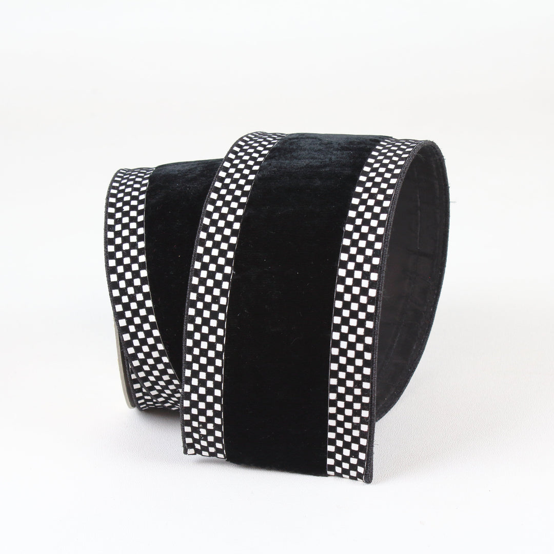 2.5" X 10 YDS  Mini Check Border Ribbon - Black and White