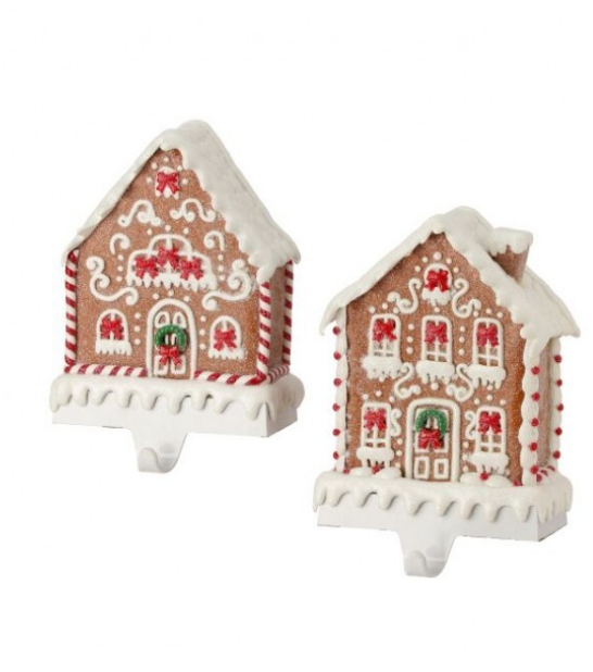 7" and 8" Dough Gingerbread Stocking Holder - Choice of One Story or Two Story House