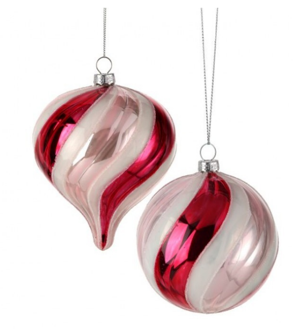 4" and 4.5" Glass Pearl Ornaments - Red, Pink and White - Set of 2