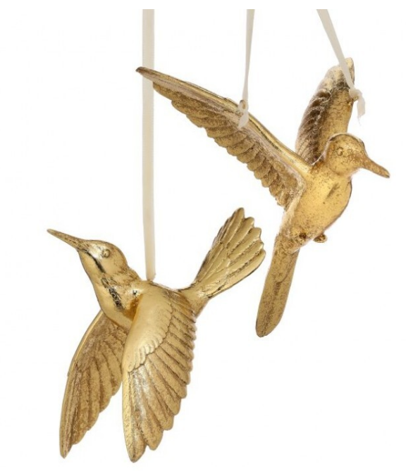 7.5" Resin Hummingbird Ornament - Set of 2- Gold