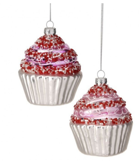 3.5" Glass Cupcake Ornament - Choice of Pink or Fuchsia