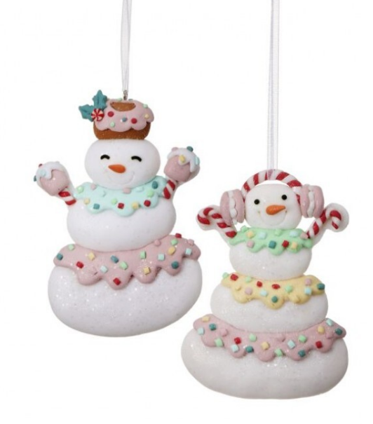 4" Claydough Snowman Doughnut Ornament - Set of 2 - Pastel