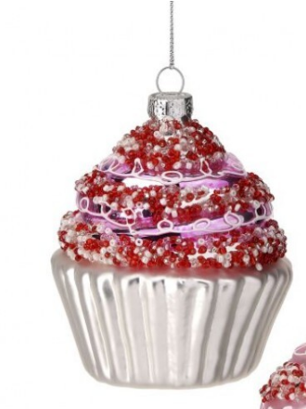 3.5" Glass Cupcake Ornament - Choice of Pink or Fuchsia