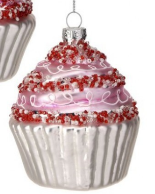 3.5" Glass Cupcake Ornament - Choice of Pink or Fuchsia