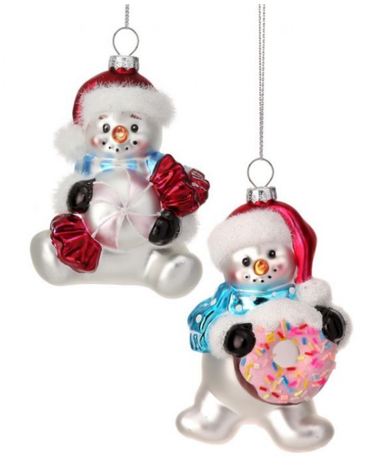 5" Glass Sweets Snowman Ornament - Choice of 2 Styles