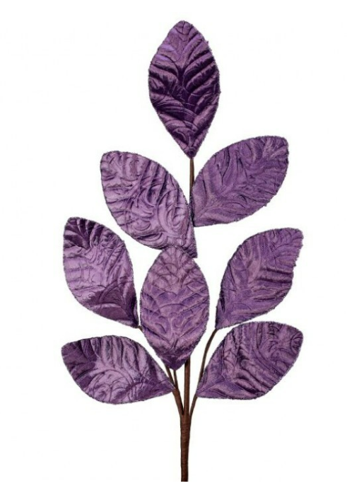 27" Baroque Velvet with Glitter Leaf Stem - Purple