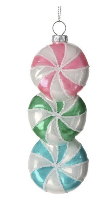 6" Glass Triple Peppermint Ornament - Pastel Colors