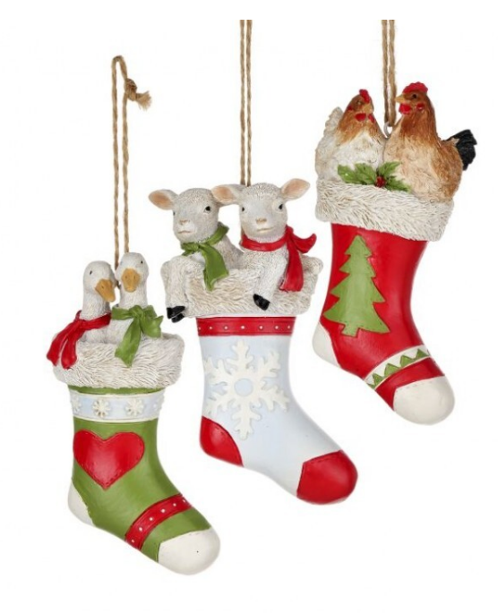 5" Resin Farm Animal Stocking Ornament - Set of 3