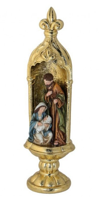 18" Resin Holy Family with Cathedral - Gold