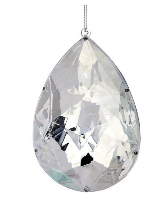 6" Acrylic Jewel Drop Ornament - Silver/ Clear Teardrop