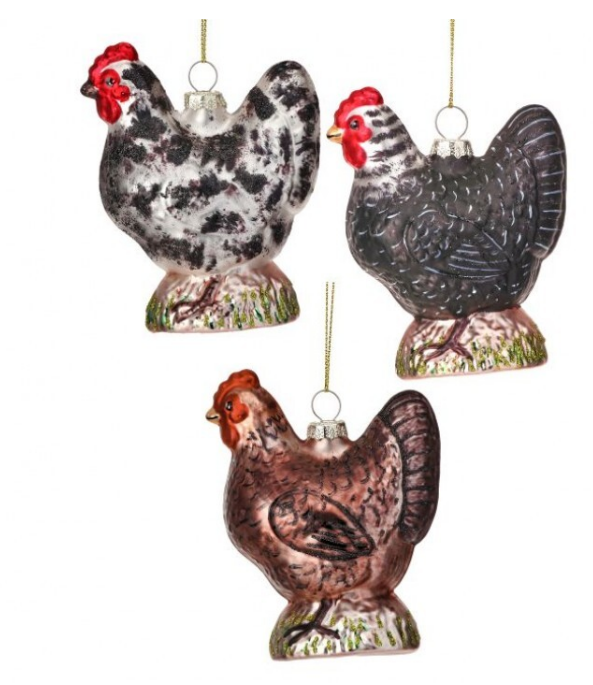 4" Glass Barnyard Chickens - Set of 3