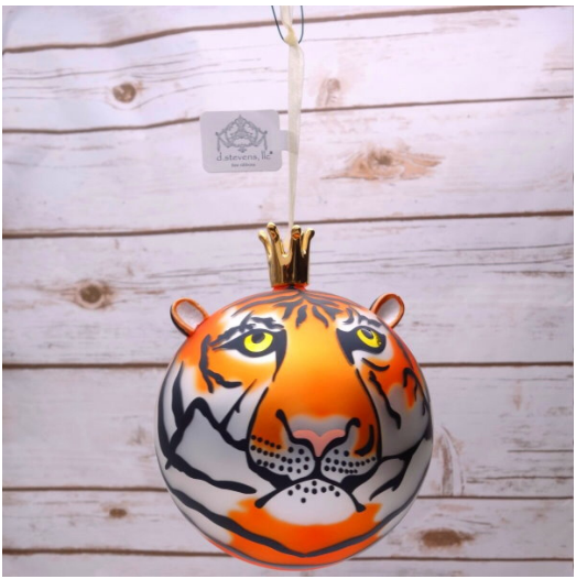 4.7" (120mm) Hand-Blown Bauble Porcelain Tiger in Black and Orange