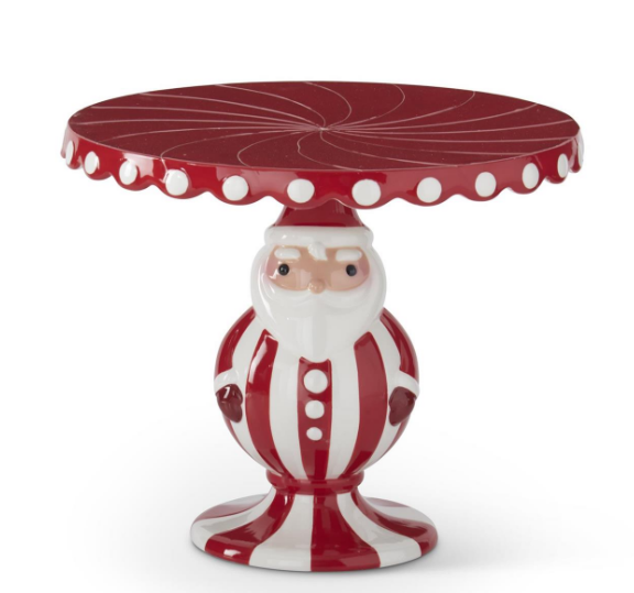 8.75 Inch Red & White Dolomite Peppermint Santa Cake Stand