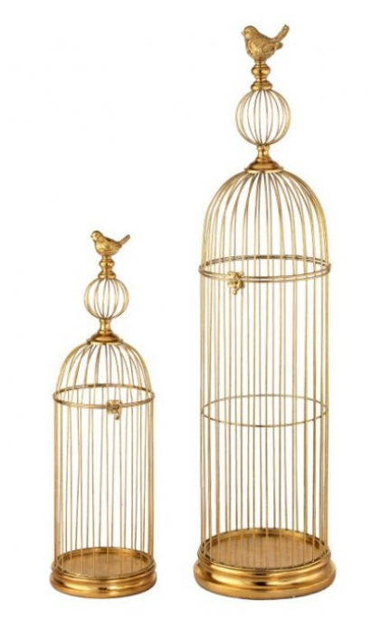 Metal and Resin Birdcage with Bird on top - Set of 2 - 24" and 33.5"