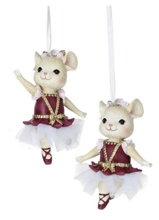 4.5" and 5" Resin Mouse Ballerina Ornament - Set of 2