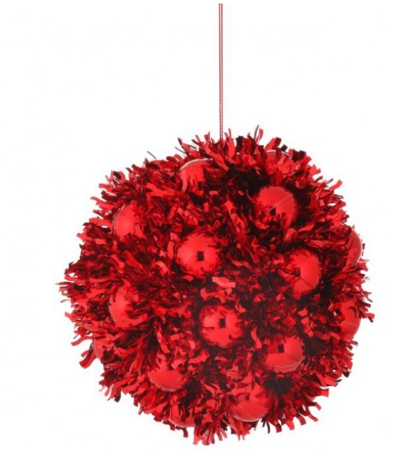 5" Tinsel with Ball Ornament - Choice of Silver or Red