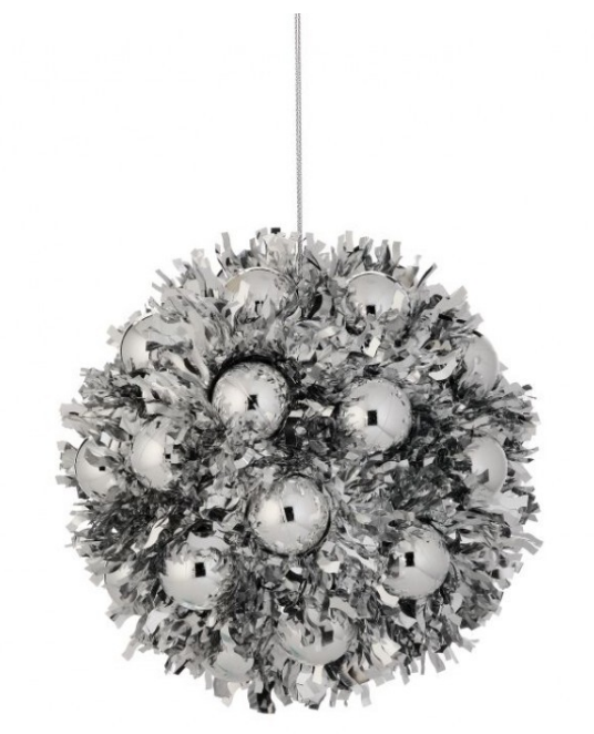 5" Tinsel with Ball Ornament - Choice of Silver or Red