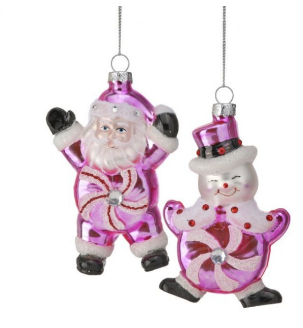 4" Glass CandyRetro  Snowman and Santa Ornaments - Choice of Santa or Snowman