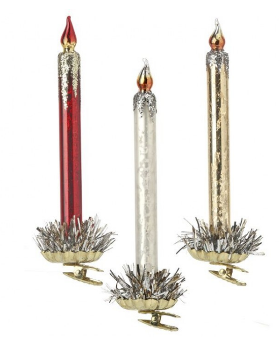 7.5" Mercury Glass Candle Ornament - Choice of Red, Silver or Gold