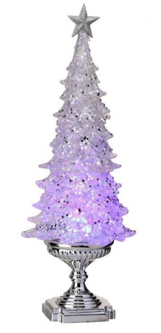 20" LED Acrylic Tree on Pedestal with Battery and Timer - Silver