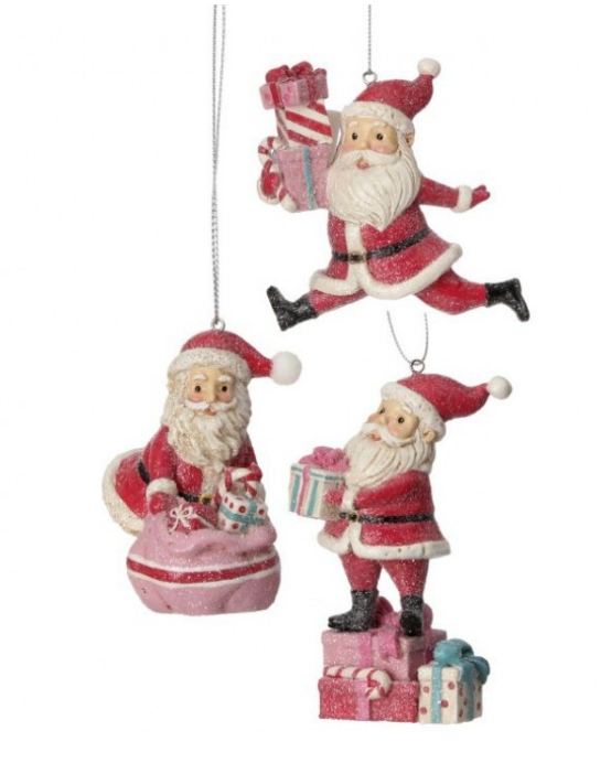 3.5" - 4.5" Resin Santas with Gifts Ornaments- Choice of 3 Styles