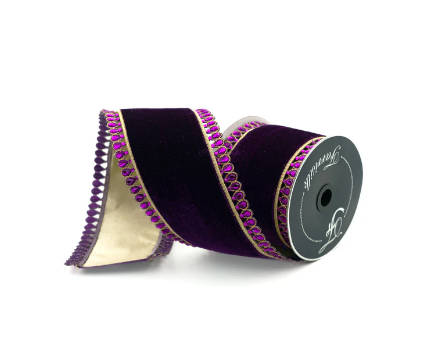 4" by 5 YDS Jewel Plumes Ribbon - Choice of Purple or Emerald