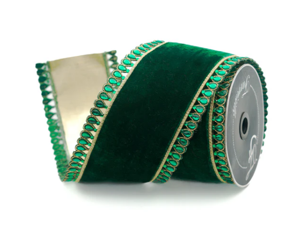 4" by 5 YDS Jewel Plumes Ribbon - Choice of Purple or Emerald