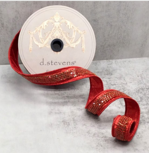 1" x 5 yds Metallic Dupion Duchess Red Jewel Center Ribbon