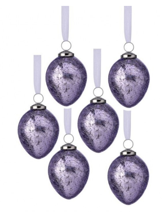 3.5" Mercury Glass Egg Ornament - Box Set of 6 - Purple