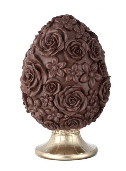 6.5" Resin Chocolate Egg with Rose Pattern - Choice of Chocolate or Ivory