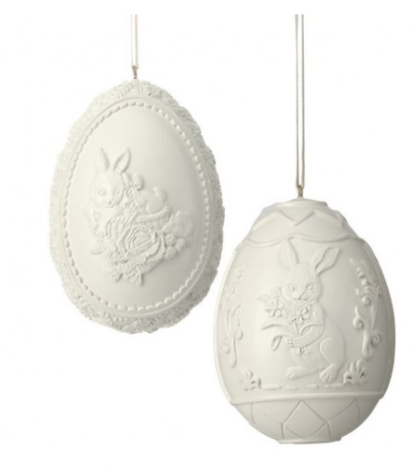 4.5" Resin Chocolate with Bunny Egg Hanger - Set of 2 in Ivory/Champagne