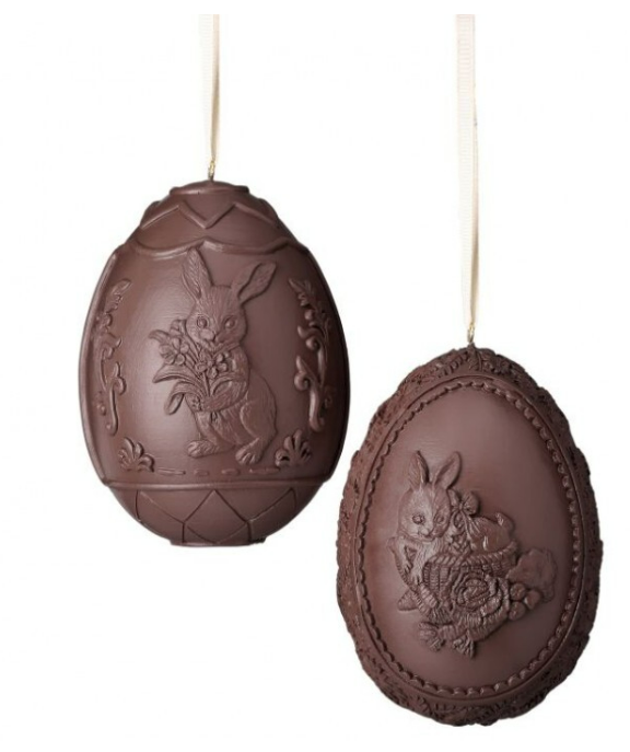 4.5" Resin Chocolate with Bunny Egg Hanger - Set of 2 in Chocolate