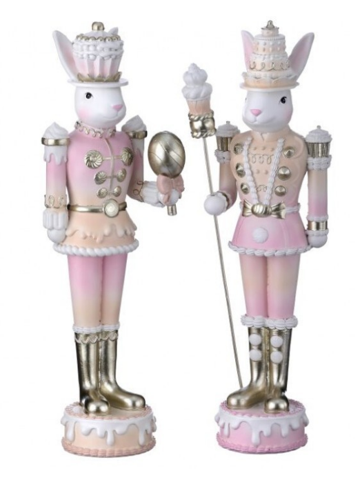 12" Resin Candy Soldier Bunny in Pink - Set of 2