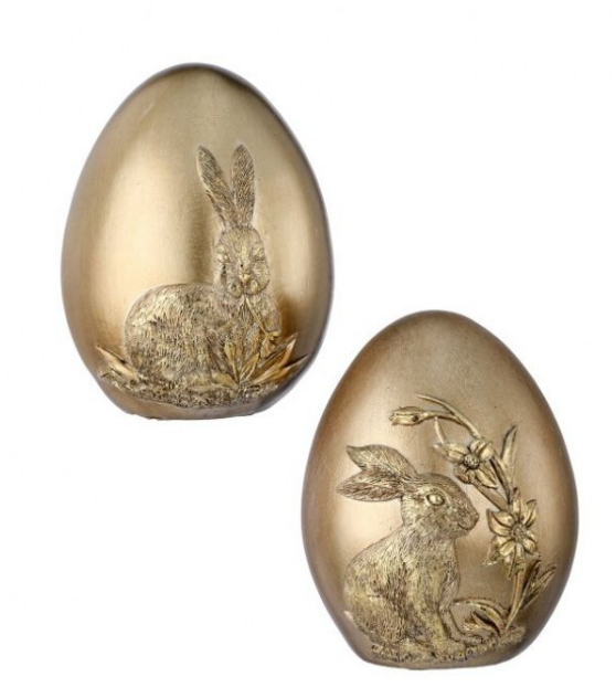 4.5" Resin Gold Egg with Bunny Embossed - Set of 2