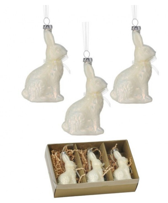 4" Glass Chocolate Bunny Ornament - Box of 3 - Choice of Chocolate or Ivory