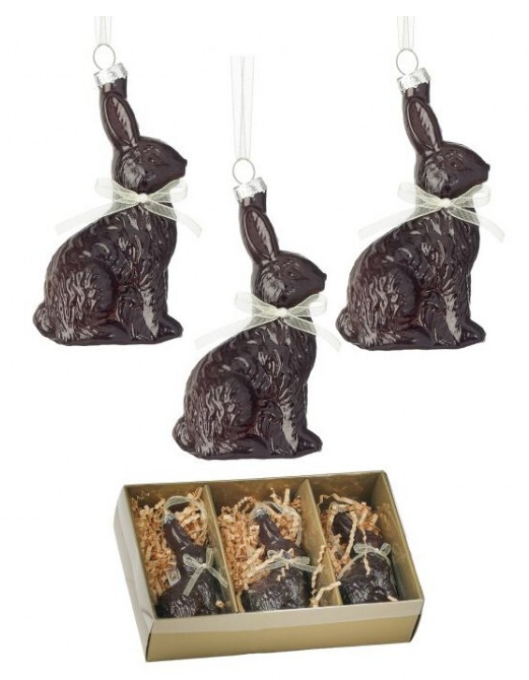 4" Glass Chocolate Bunny Ornament - Box of 3 - Choice of Chocolate or Ivory