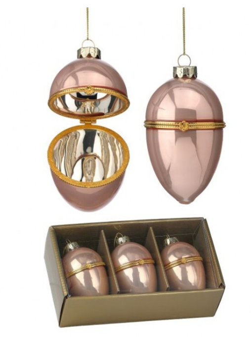 4" Glass Faberge Egg Ornament in Blush Pink- Box of 3