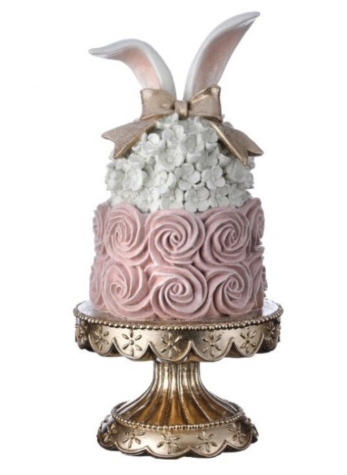 13.5"   Resin Easter Cake Bunny Ears on a Pedestal