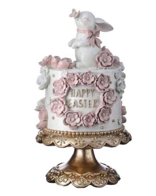 12.5" Resin Happy Easter Cake with Bunny