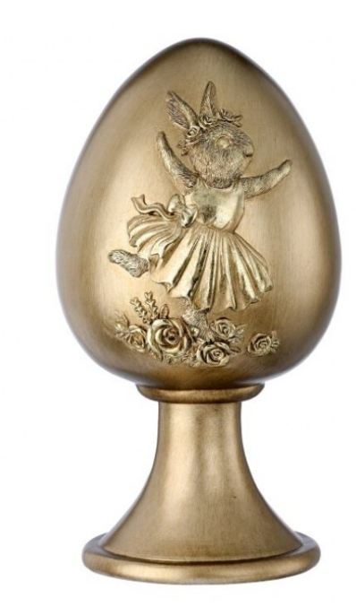 9.5 " Resin Embossed Bunny with Egg Pedestal - Gold