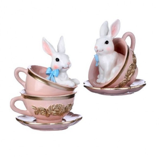 Resin Teacup Bunny Set of 2 - 5.5" and 6.5"