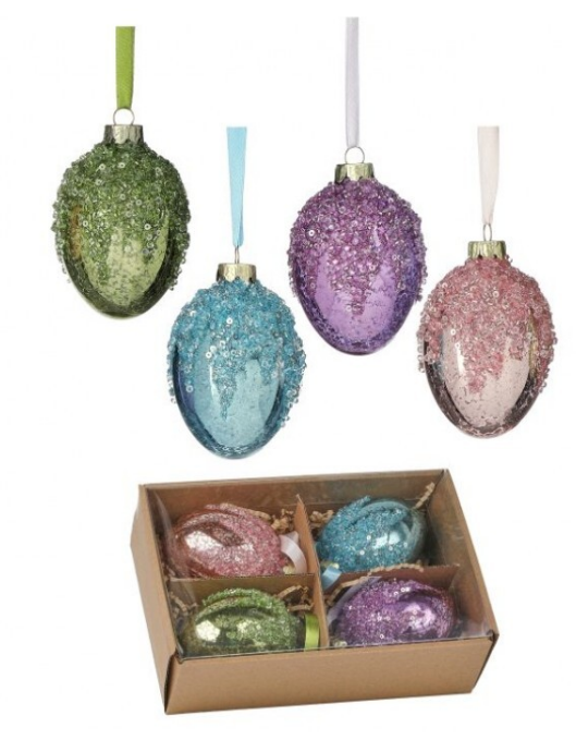 3.5" Glass Mercury Beaded Egg Ornament - 4  per Box