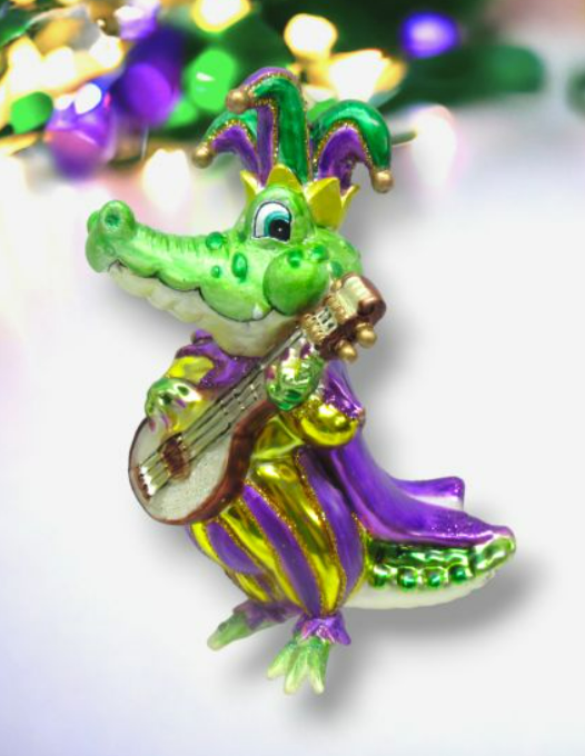 Mardi Gras Gator with Banjo Ornament - 5.25”