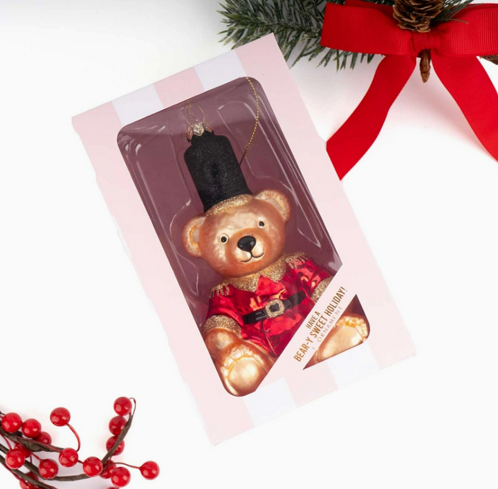 Red Teddy Bear Boxed Glass Ornament