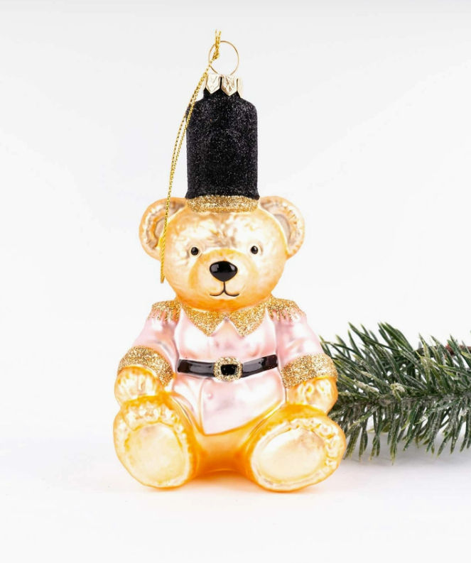 Pink Teddy Bear Glass Ornament