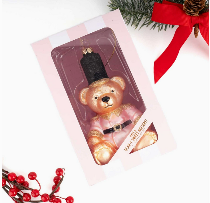 Pink Teddy Bear Glass Ornament