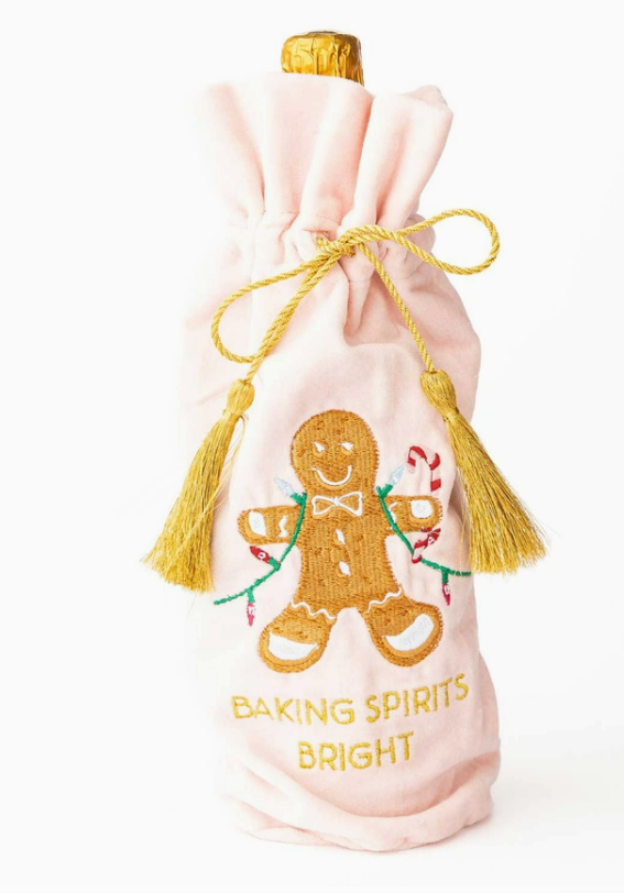 Gingerbread Embroidered Wine Bag