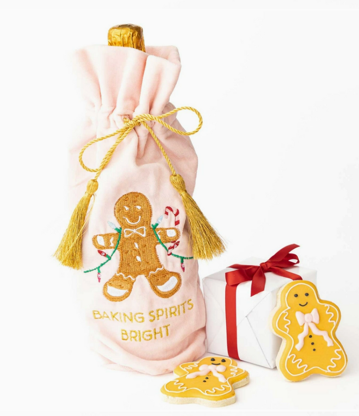 Gingerbread Embroidered Wine Bag